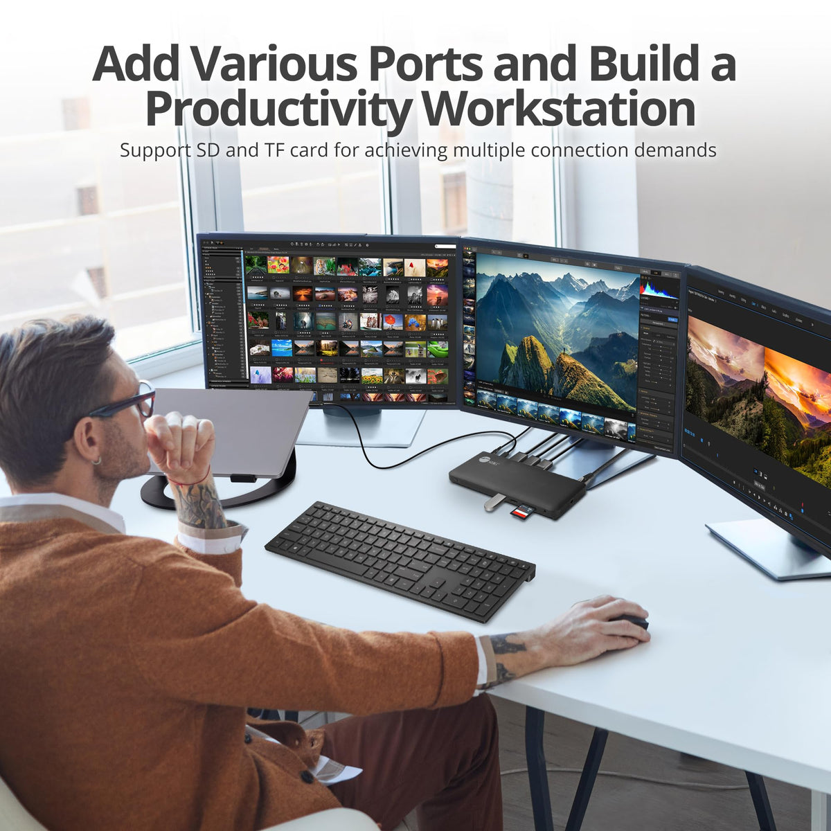 SIIG USB-C MST Triple Monitor Docking Station for Windows Thunderbolt 3 Compatible Single 4K Dual 2K Triple 1080p 65W PD, HDMI/DisplayPort, Gigabit Ethernet, SD/TF, USB 3.0 and Audio (JU-DK0R11-S1)