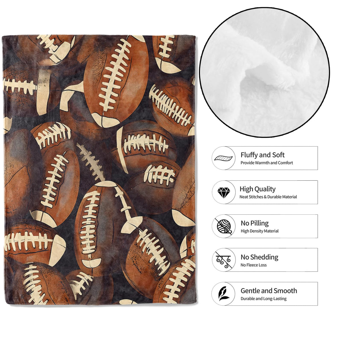MIEPOS Football Throw Blanket,50x60in,Soft,Lightweight Flannel,Realistic Sport Balls Blankets - Gifts for Kids Women,Game Day Lovers,for Couch Office Travel,Home Living Room Cool Decor