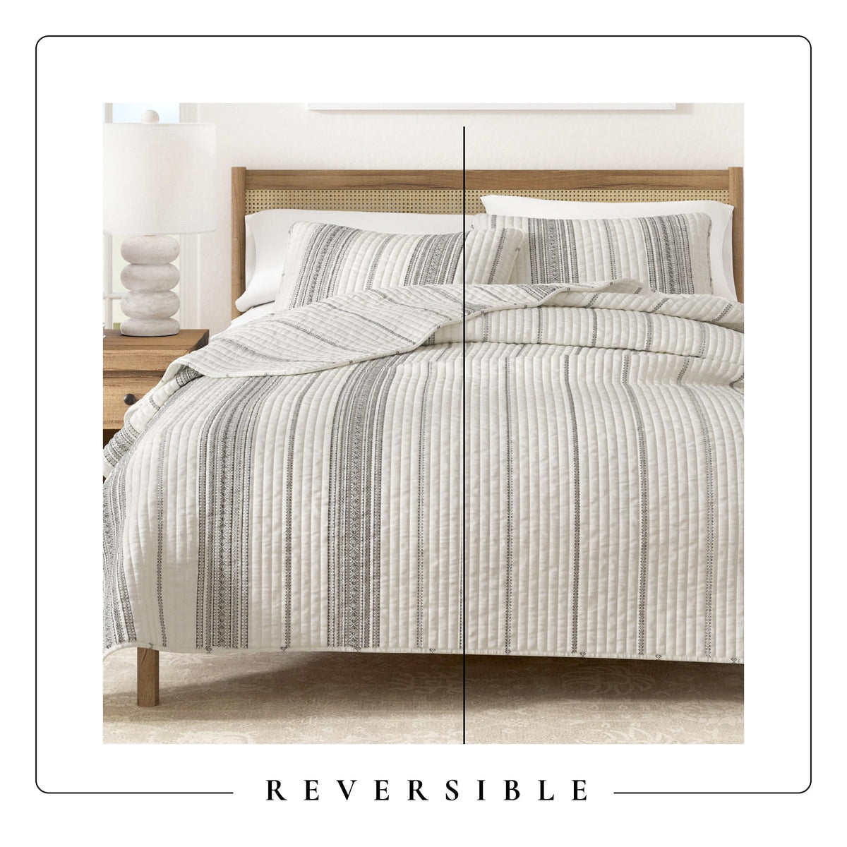 Great Bay Home Striped Quilt Set - 2-Piece Twin/Twin XL Size Farmhouse Bedding Set - Lightweight, All-Season, Reversible Bedspread (Cream/Grey)