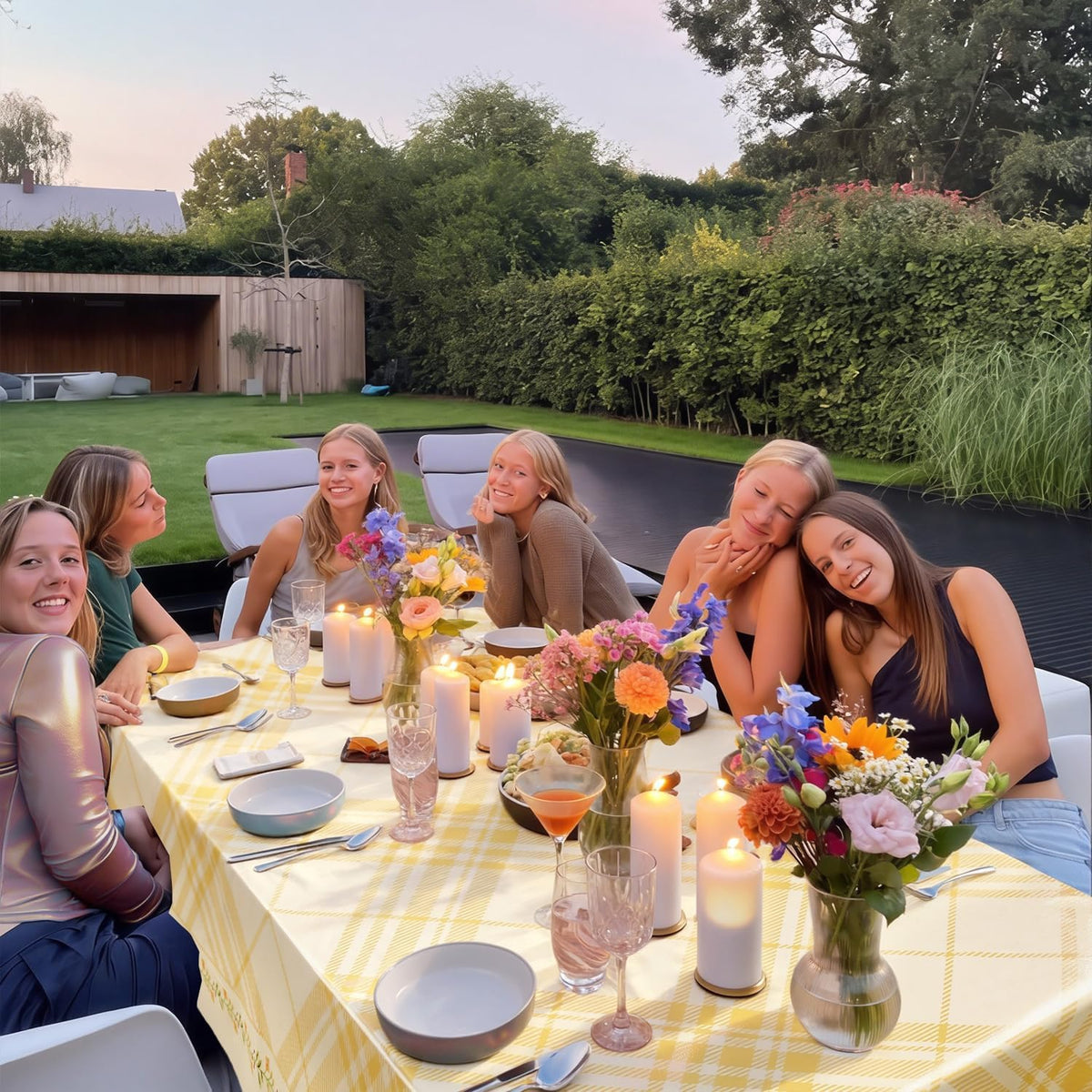 Quantum Love Heavy Duty Vinyl Tablecloths Rectangular Waterproof Plastic Yellow Table Cloth Wipeable Washable Table Cover for Dining Birthday Living Room Gathering (55'' x 78'',Lemon Stripe Check)