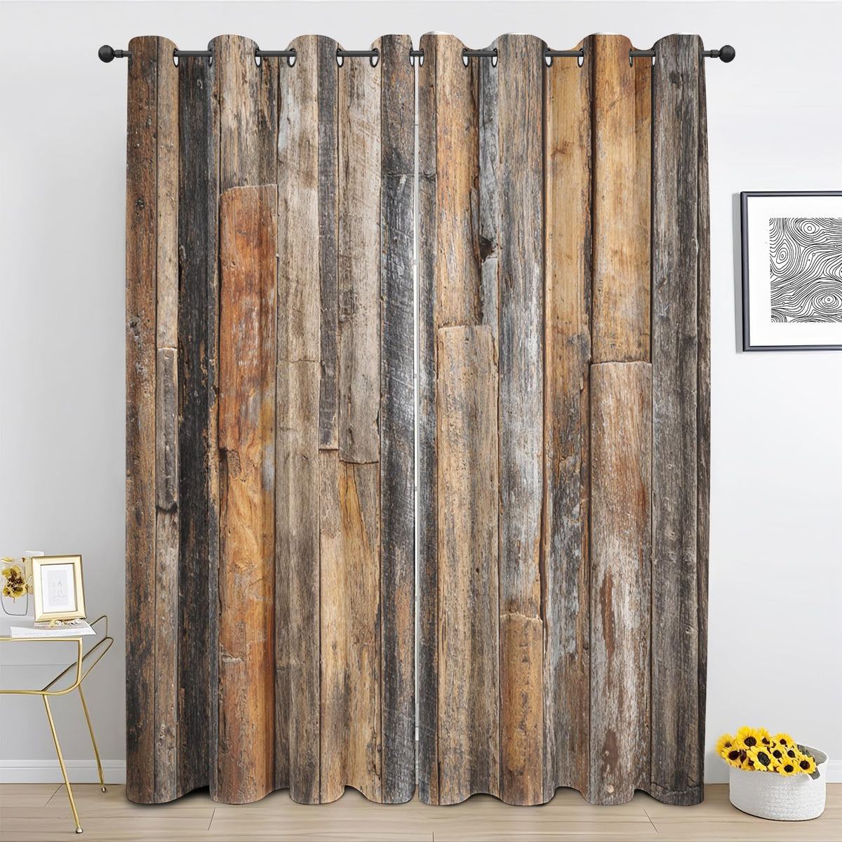 Rustic Wood Curtains 84 Inch Length - Wooden Barn Door Blackout Curtains for Bedroom Living Room, Thermal Insulated Room Darkening Grommet Countryside Drapes Window Treatments, 42Wx84L, 2 Panel Set