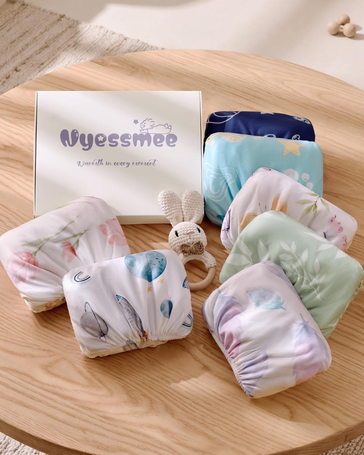 Nyessmee Pack and Play Sheets for Boys Girls, 38" x 26" Mini Crib Sheets Fitted for Pack n Play Mattress, Soft Breathable Playard Sheets, 2-Pack Blue Rocket