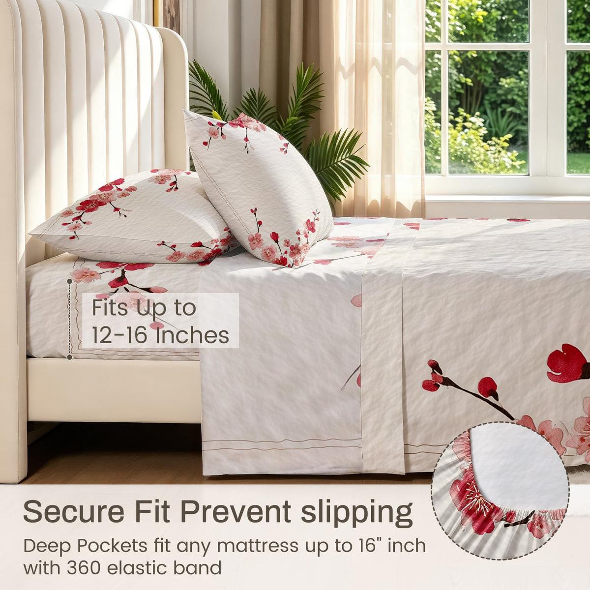 Cherry Blossom California King Sheet Set Red Flower Flat Fitted Sheet Sets