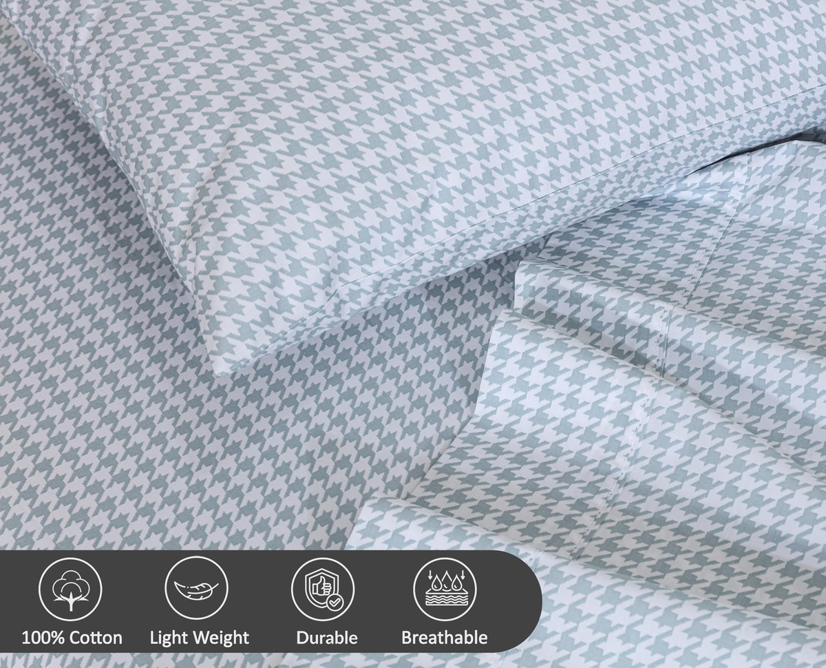 RUVANTI 100% Cotton Percale Sheets Full Size, Houndstooth