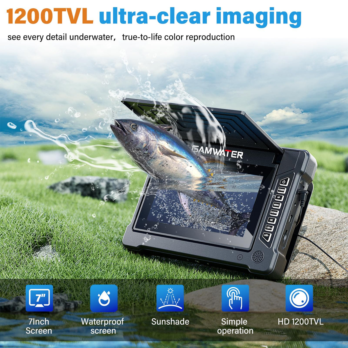 Underwater Fishing Camera 7 Inch LCD Fishing Camera with Infrared Night Vision Light, Portable Fish Finder with 15M Cable, and Upgraded HD Lens for Lake, Boat, Ice Fishing,Portable Fish Finder