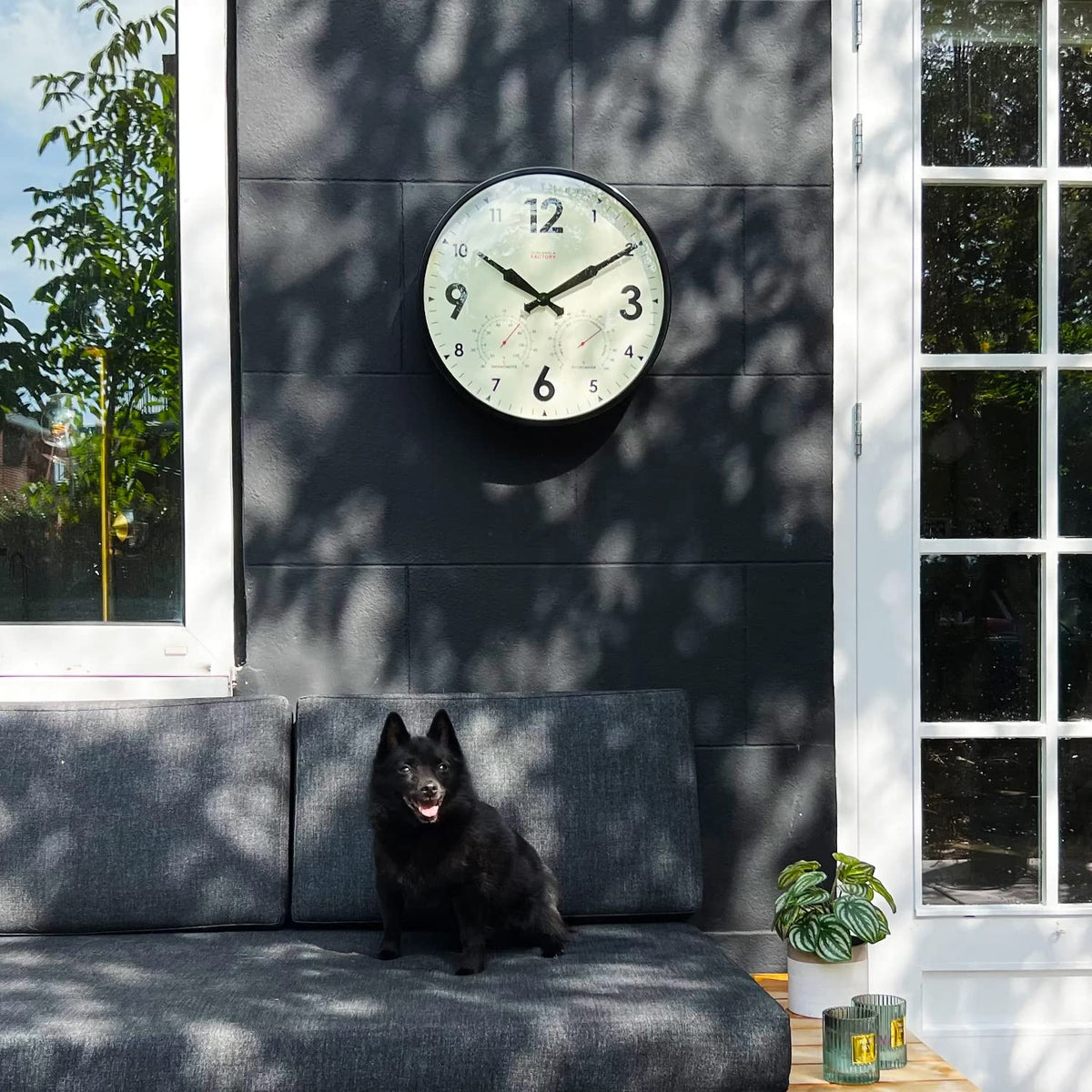 Cloudnola Indoor Outdoor Waterproof Metal Wall Clock with Thermometer and Hygrometer, Black, 18 inch Silent Non-Ticking Battery Operated Quality Quartz Round Clock for Patio and Home Decor