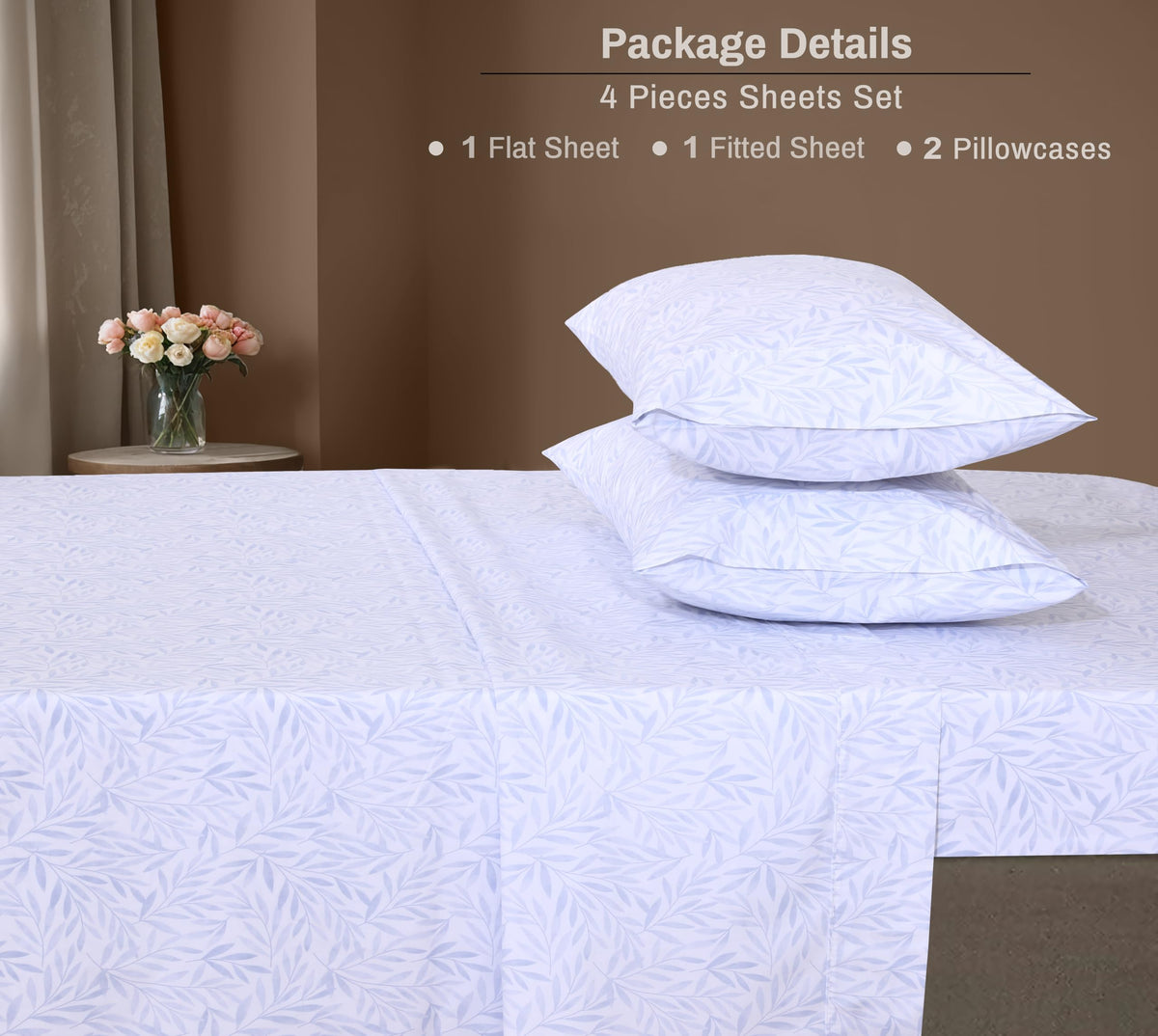 ZOYER 100% Cotton Sheets – Full Size Percale Bedding, Cooling & Breathable, Durable with a Crisp, Soft & Comfortable Feel, 16" Deep Pocket, 4-Piece Set, Blue Autumn