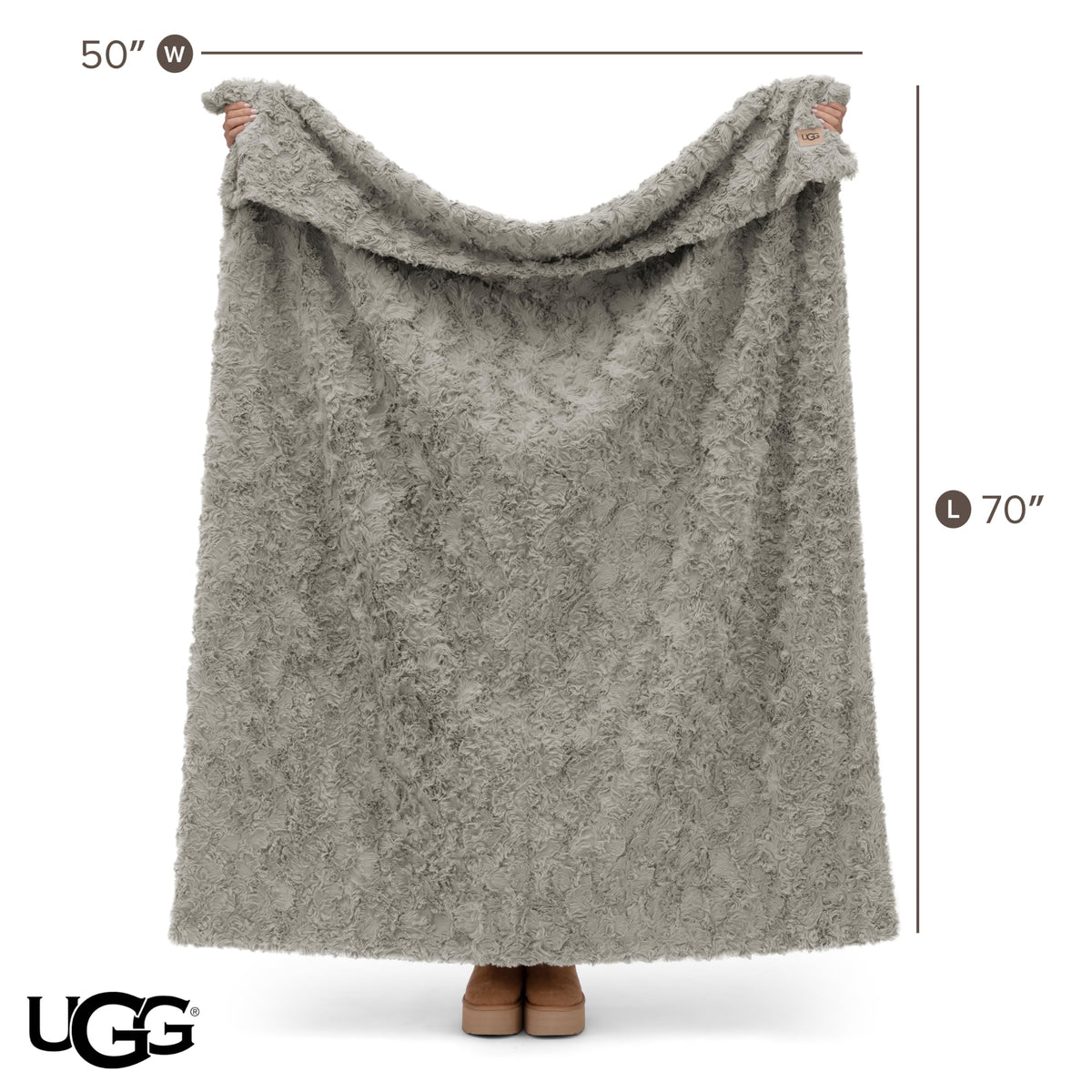 UGG Adalee Faux Fur Throw Blanket for Couch, Cozy Fuzzy Blanket for Chair or Bed, Easy Care Reversible Fluffy Throw, Luxury Home Decor, 50-inch x 70-inch, Seal Grey