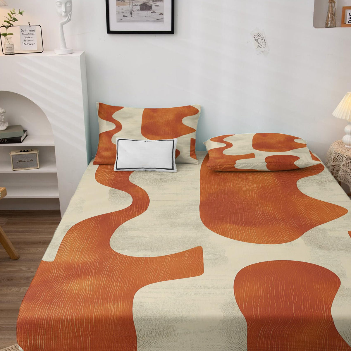 NOGAWA Abstract Sheets California King Size, Modern Bed Sheets, Bedding Sheets & Pillowcases 4 Piece Set - Soft Microfiber Deep Pocket Fitted Sheet & Flat Sheet & 2 Pillow Cases