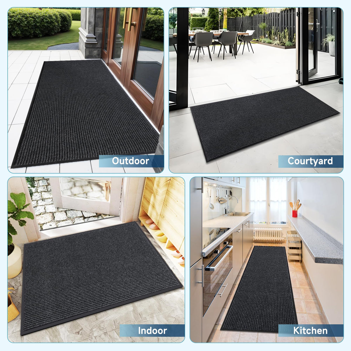 8'x4' Front Door Mat, Extra Large Indoor Outdoor Doormat, Heavy Duty Commercial Floor Mat, Non Slip Rubber Backing Welcome Mats for Entryway, High Traffic Area, Waterproof, Low-Profile, Easy to Clean