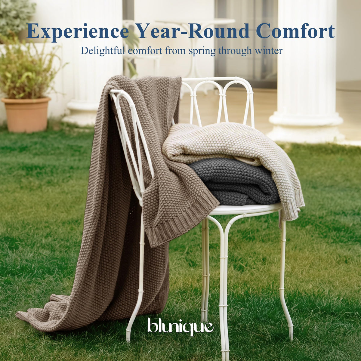 blunique 100% Cotton Cable Knit Throw Blanket, Lightweight Soft Knit Blanket for Sofa Couch Bed, Breathable All-Season Throw, Cozy Decorative Blanket, 50 x 60 Inch,Taupe