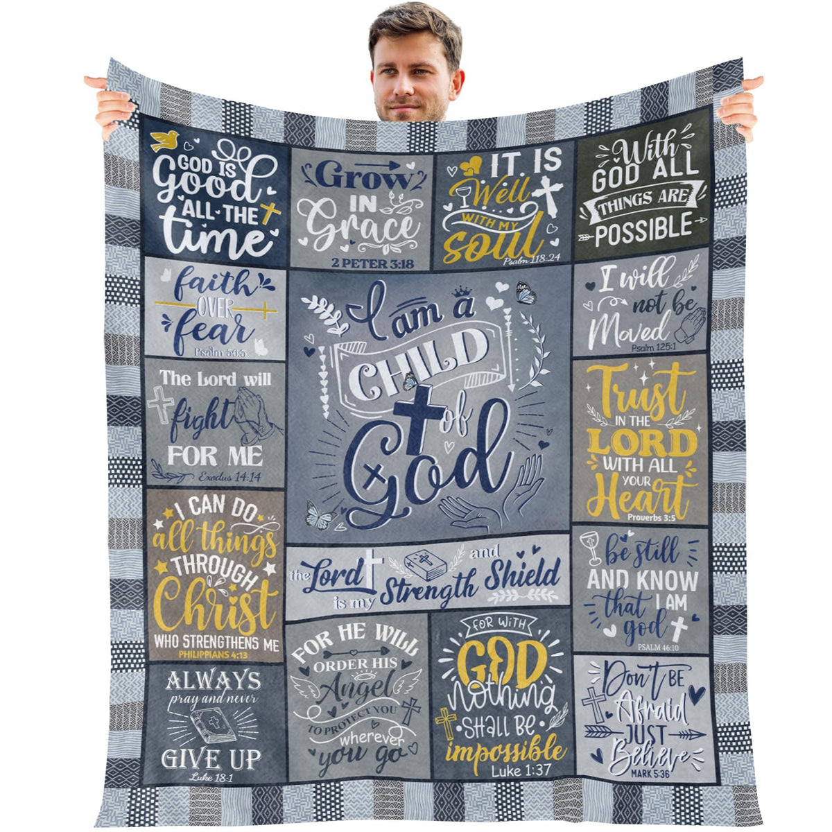 Wxiben Christian Gifts Blanket for Men - I Am A Child of God Throw Blanket Inspirational Religious Baptism Gift Birthday Christmas Catholic Faith Bible Gifts for Boys Priest Teenage 60 x 50 Inches
