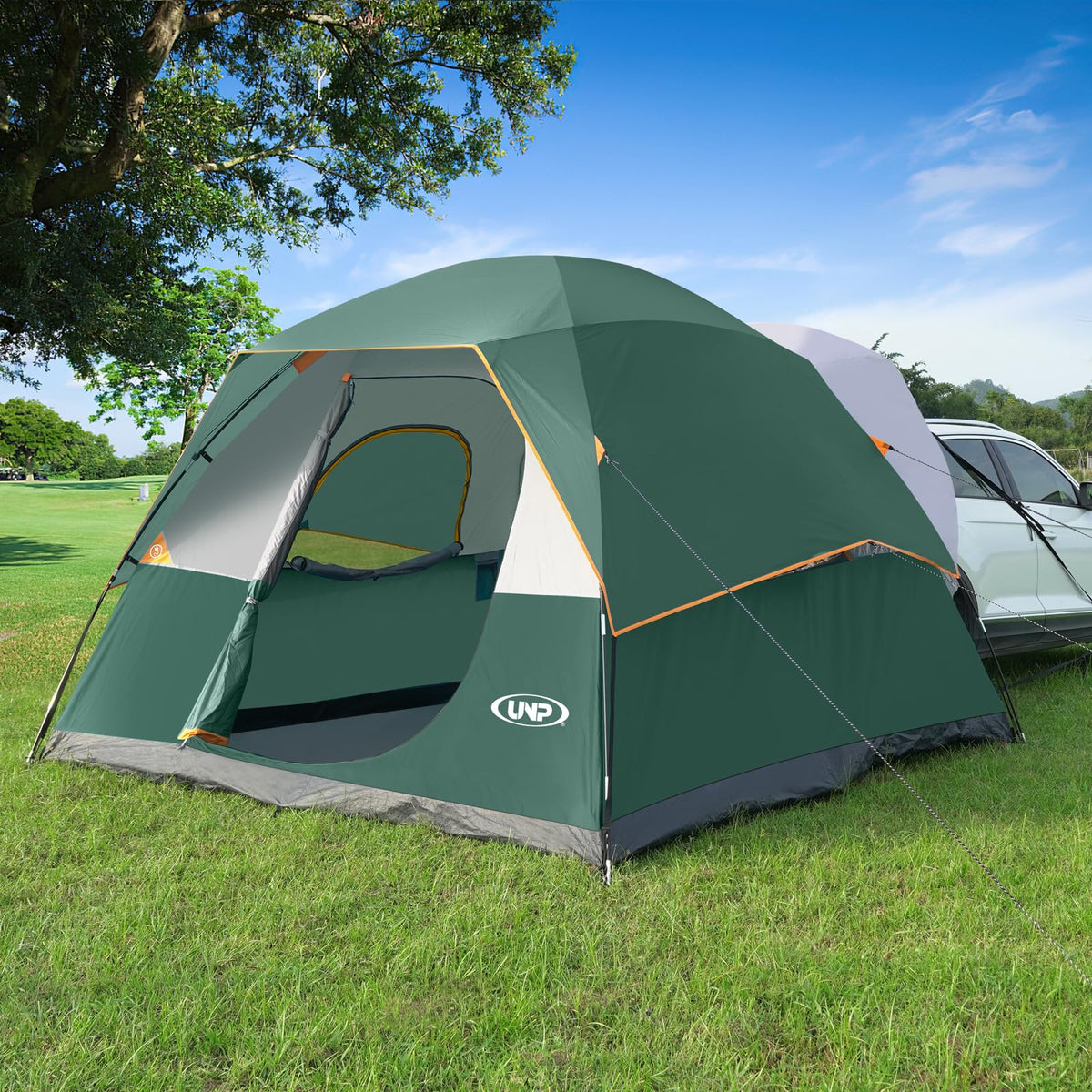 UNP SUV Dome Tent for Camping, Outdoor 6 Person Car Camping Tent, Easy Set Up SUV Tailgate Tent with Rainfly 10' x 10' Vehicle Camping Tent