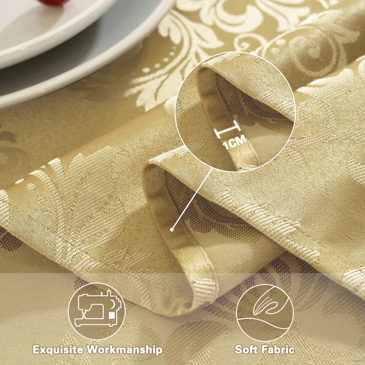 SASTYBALE Damask Gold Tablecloth Rectangle 60 x 102 Inch, Floral Jacquard Spill Proof Wrinkle Free Polyester Table Cloth, Fabric Table Cover for Dining/Party/Wedding/Indoor/Outdoor
