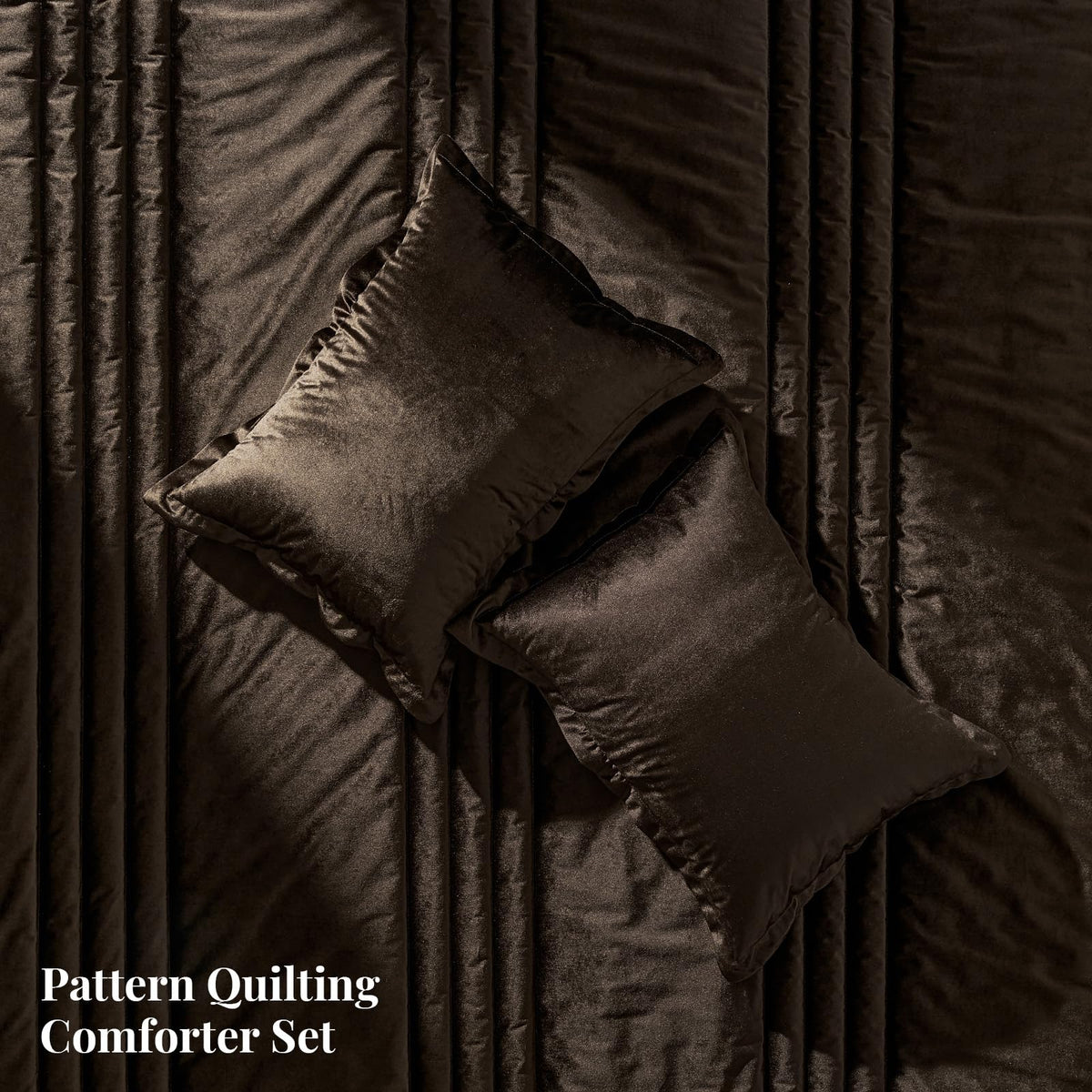 Brown Velvet Bedding Comforter Sets: Queen Size 3 Pieces Luxury Ultra Soft Bed Set Suitable for All Seasons - Chocolate Cozy Striped Modern Rustic Lightweight Men Women Bedroom Comforter with 2 Shams