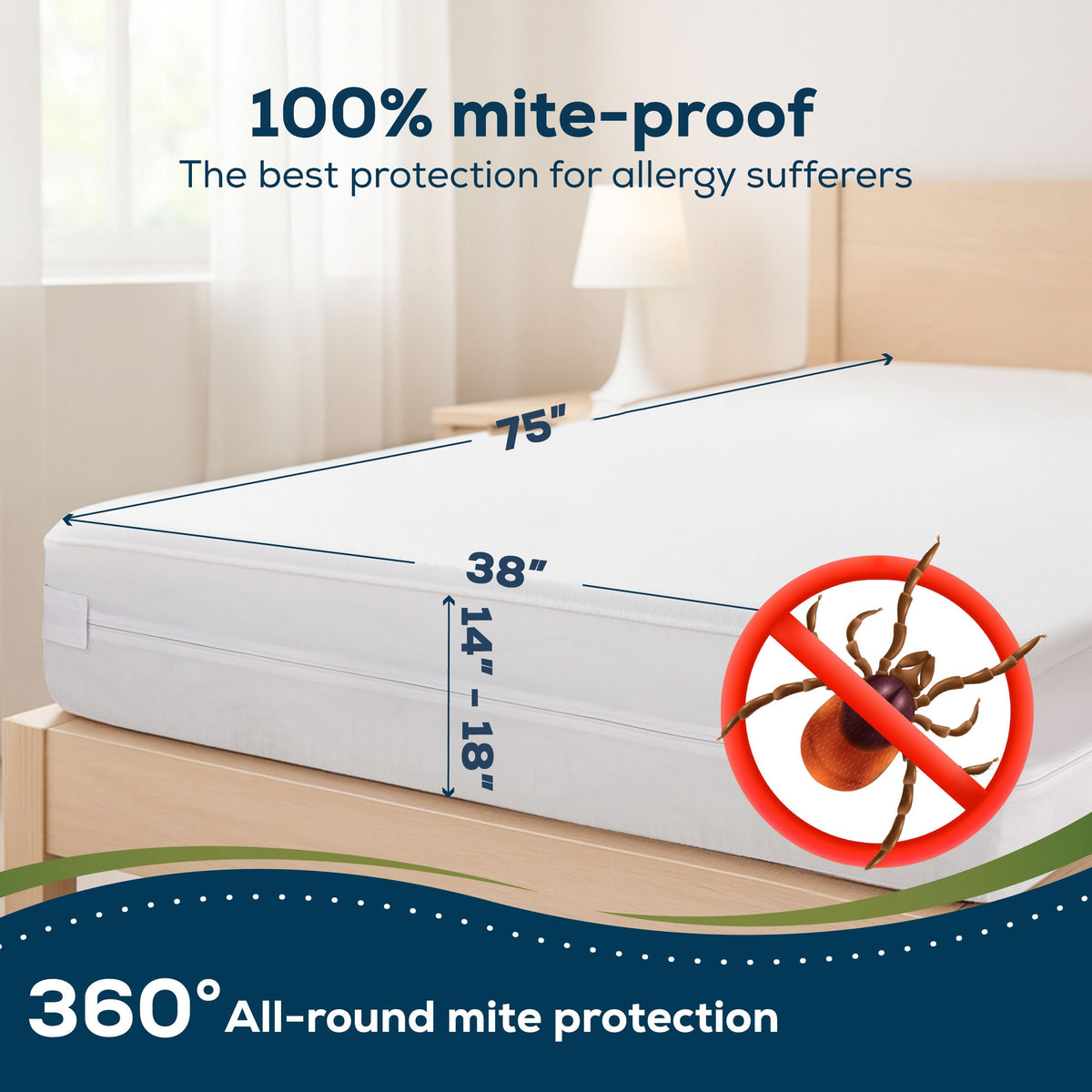 Sensalou Mattress Encasement Waterproof Twin – 5-Sided Terry Cover for Kids & Teens - Zipper Closure - Noiseless & Soft, White - Oeko-Tex & Dermatest Certified, Fits 18"