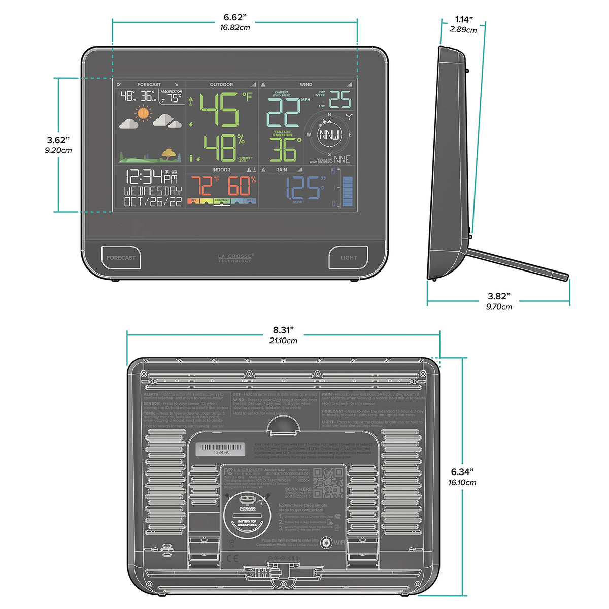 La Crosse Technology Professional Smart Wi-Fi Weather Station with Remote Monitoring (400 Foot Range), Wind and Rain Gauges, Temperature and Humidity Sensors, and Forecasting - V42-PRO-INT