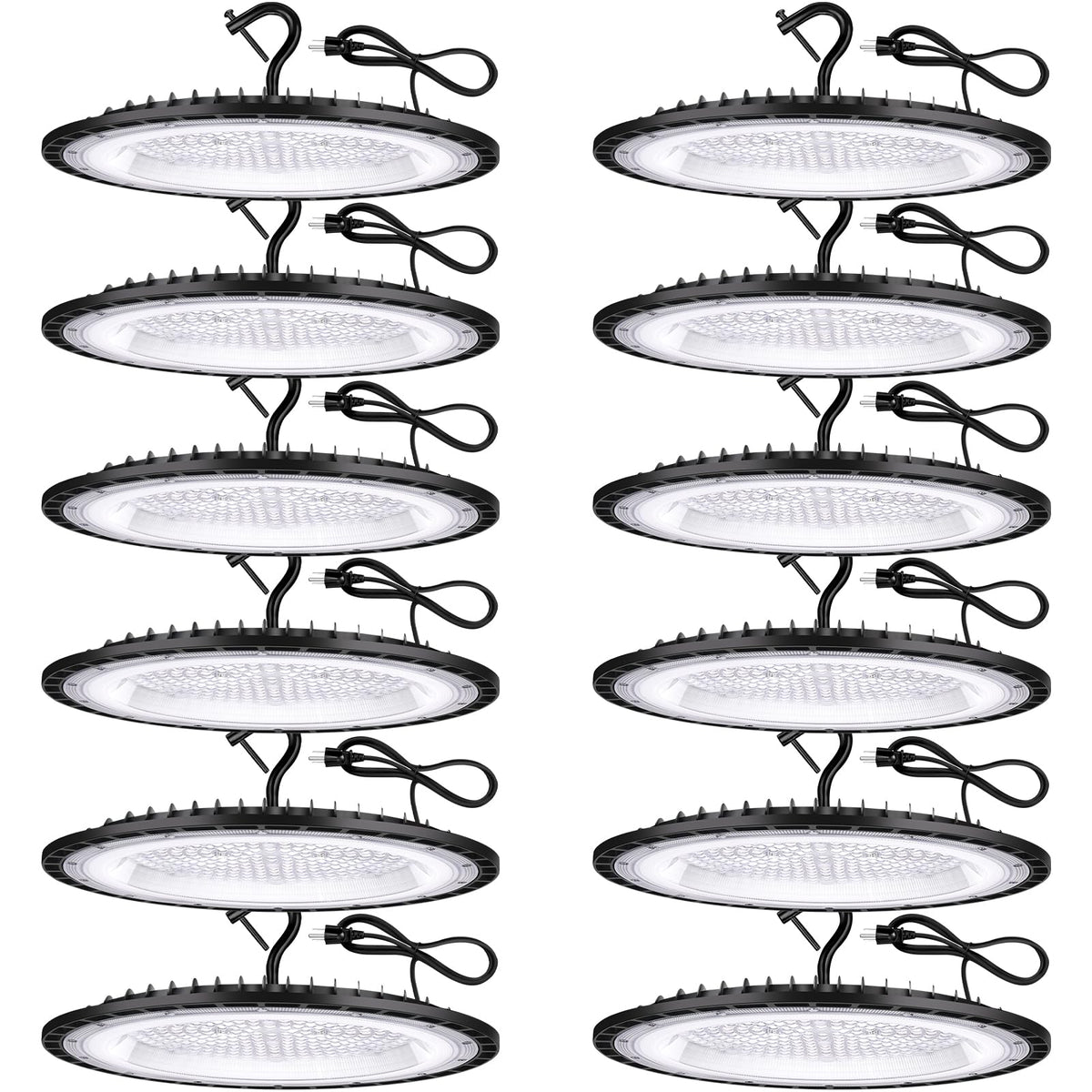 YANYCN 12 Pack 200W UFO LED High Bay Lights,120VAC IP66 Waterproof,30800LM 5000K Daylight, 850W MH/HPS with Plug Commercial Bay Lighting for Barn,Gym,Factory,Warehouse,Shop,Workshop,Gym