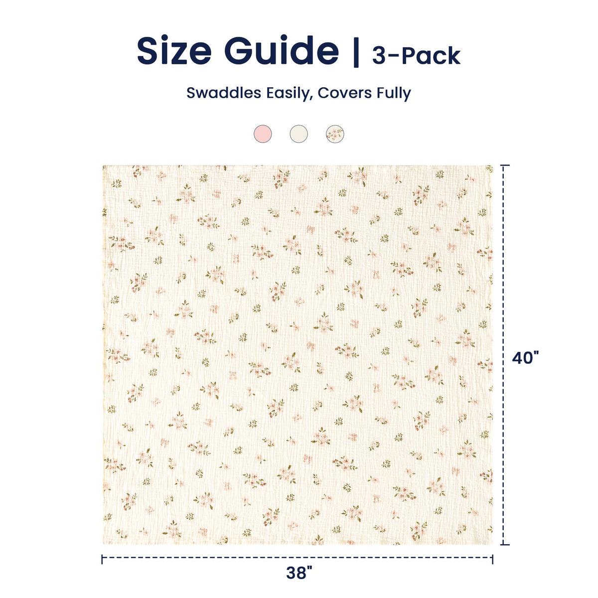 EXQ Home Muslin Swaddle Blankets for Baby, 3 Pack Cotton Breathable Soft Receiving Blankets for Newborn Boys and Girls, Baby Essentials & Gift, 38x40 inches(Pink Blossoms)