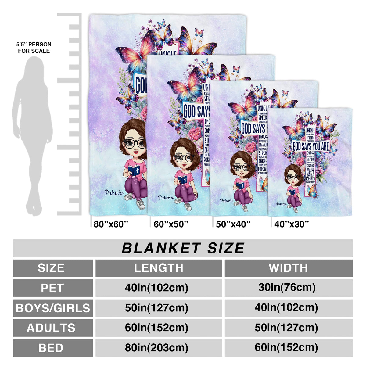PREAUREUM God Says I Am Blanket, Personalized Christian Throw Blanket,Inspirational Jesus Throw Blankets,Confirmation Catholic Spiritual Blankets for Kids (Butterfly Cross)