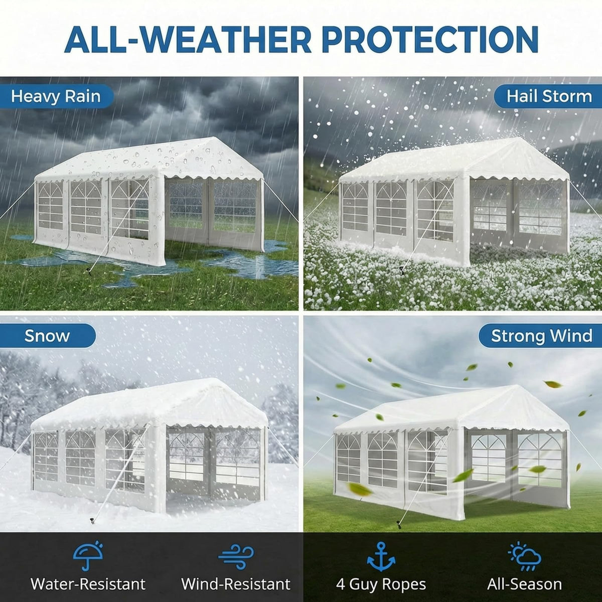Heavy Duty Party Tent, 20x20FT, Folding Carport Canopy with Galvanized Steel Structure, Roll-Up Windows & Doors, Outdoor Portable Garage with Removable Sidewalls for Car, Boat, Truck, Motorcycle