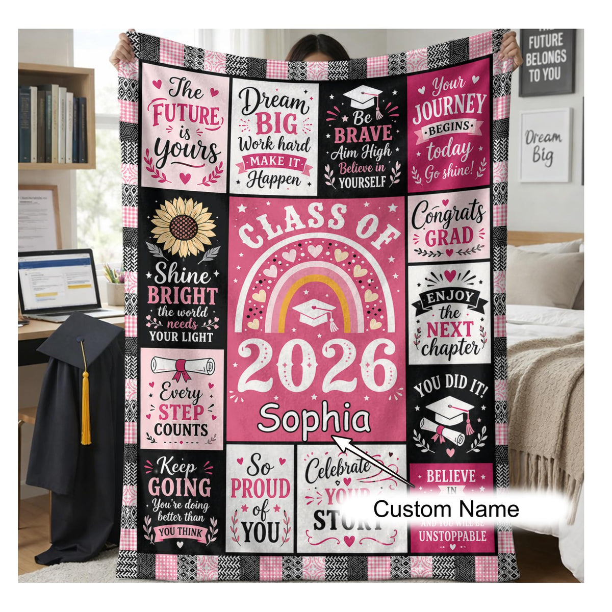 Ipplee Personalized Graduation Blanket 2026 - Custom Name Flannel Throw Blanket Class of 2026, Soft Fleece Grad Gifts for Daughter Son Her Him, College High School Graduation Decorations Keepsake