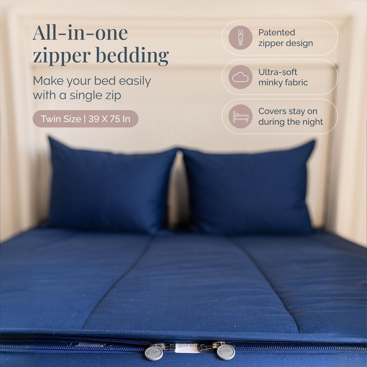 Beddy's Navy Blue All-in-One Zipper Bedding Set - Minky Lined - Twin