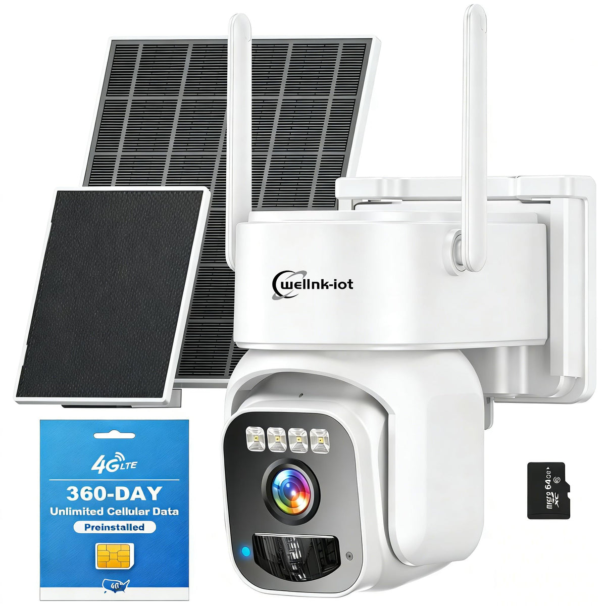 4G LTE Cellular Solar Security Camera w/ 360 day unlimited data, No WiFi surveillance camera Wireless Outdoor, PIR Motion Sensor, Human Tracking, 360° Live View, 2 Way Talk, 2K Color Night Vision
