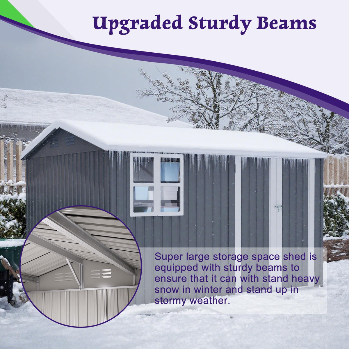 10'x8' Galvanized Steel Storage Shed with Raised Floor Base, Side Window & Top Vents, Lockable Double French Door Outdoor Garden Tool Shed, Gray