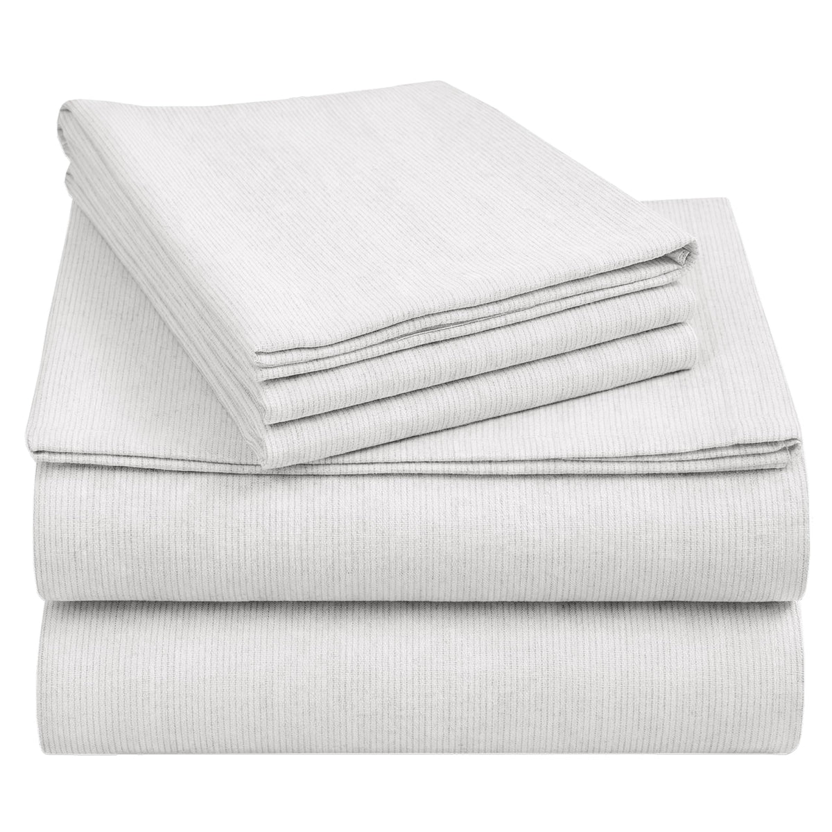 California Design Den Yarn Dyed Flannel King Sheets Deep Pocket Set with Extra Depth - Made in Portugal, 4-Piece 100% Cotton Flannel Sheets, Thick, Velvet Soft, Triple-Brushed - Cream Stripe