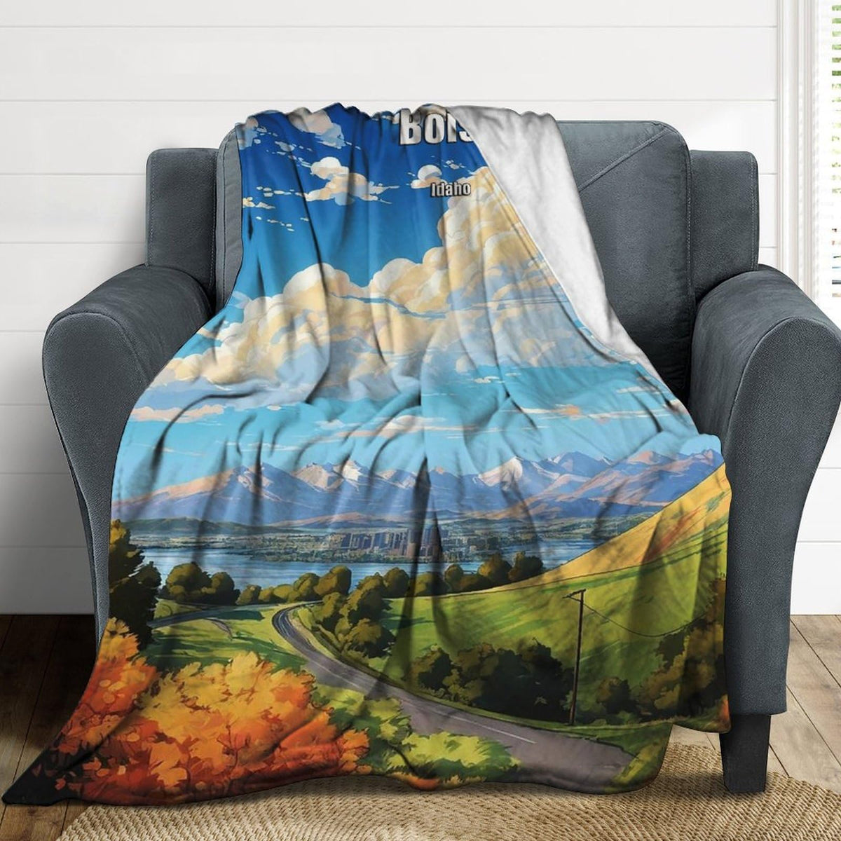 Boise Idaho City Skyline Landscape Abstract Blanket Soft Flannel Lightweight Blanket Outdoor Travel Carry Living Room Bedroom Sofa Decoration Gifts 40x50 Inch