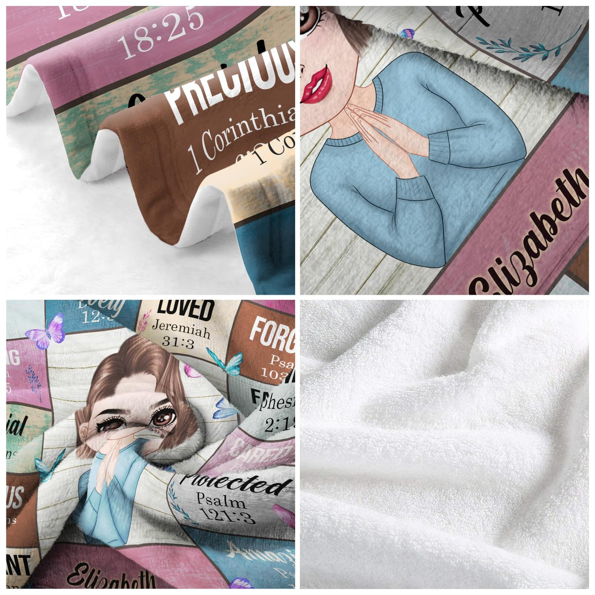 PREAUREUM God Says I Am Blanket, Personalized Christian Throw Blanket,Inspirational Jesus Throw Blankets,Confirmation Catholic Spiritual Blankets for Kids (Chibi God Says I Am - Wooden Board Style)