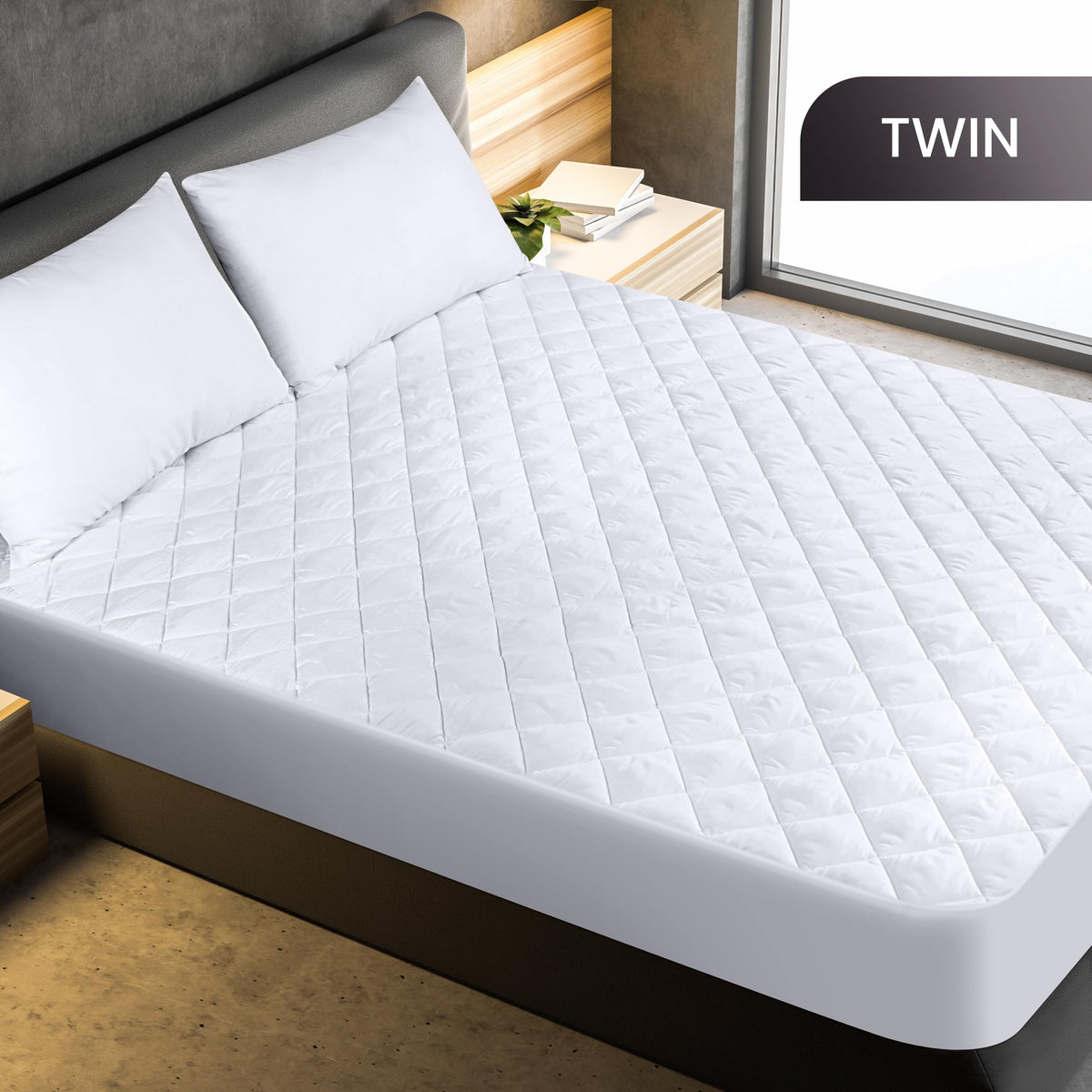 Quilted Fitted Mattress Pad, Twin Mattress Protector Topper with Deep Pocket Stretches up to 16 Inches, Machine Washable Mattress Cover by Utopia Bedding (White)