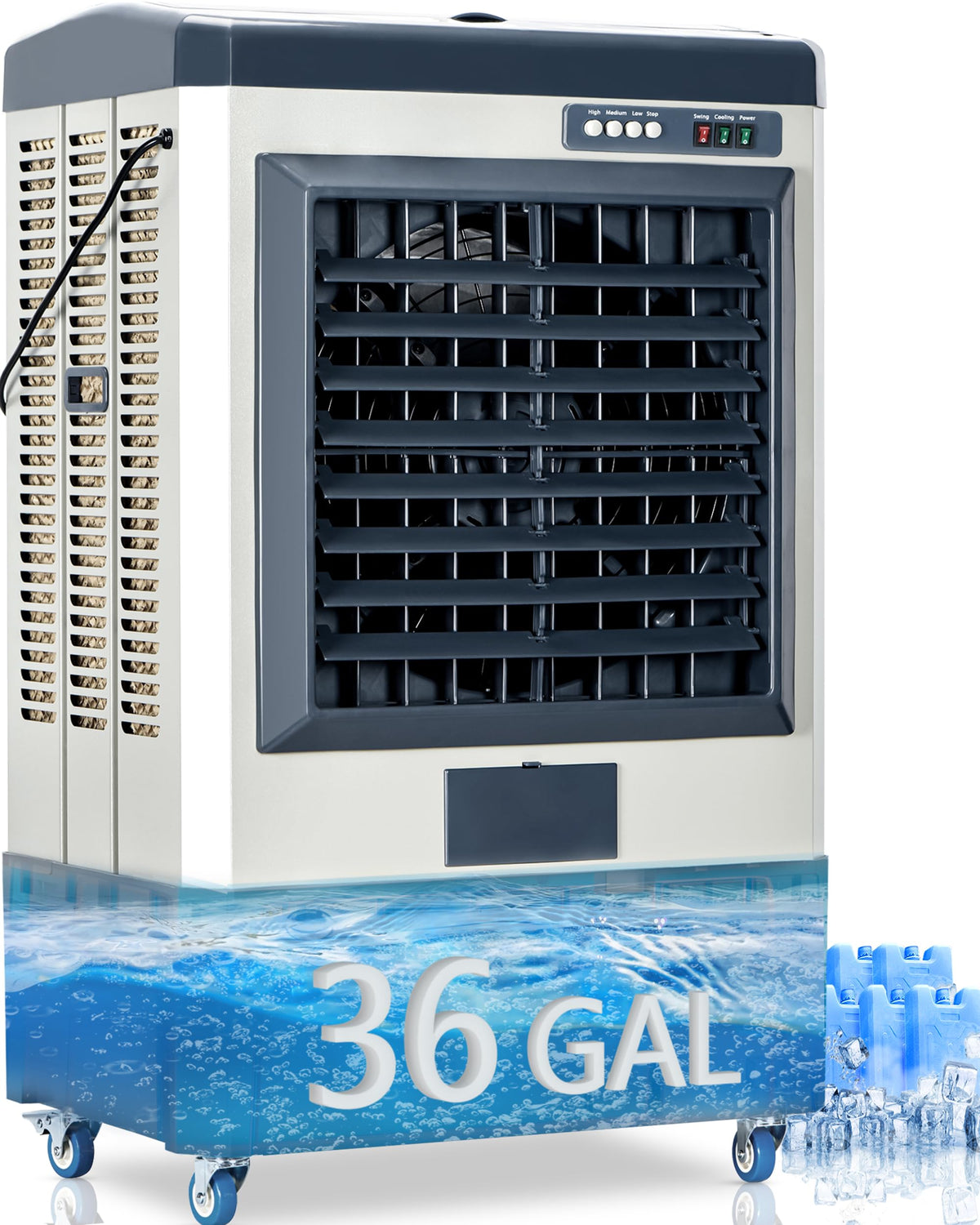 Uthfy 8979 CFM Swamp Cooler, 58" Evaporative Air Cooler with 36 Gal Water Tank, 5 Ice Box, 120° Oscillation, Portable Air Conditioner with 3 Speeds, Outdoor Cooling Fan for Garage, Patio, Factory Use