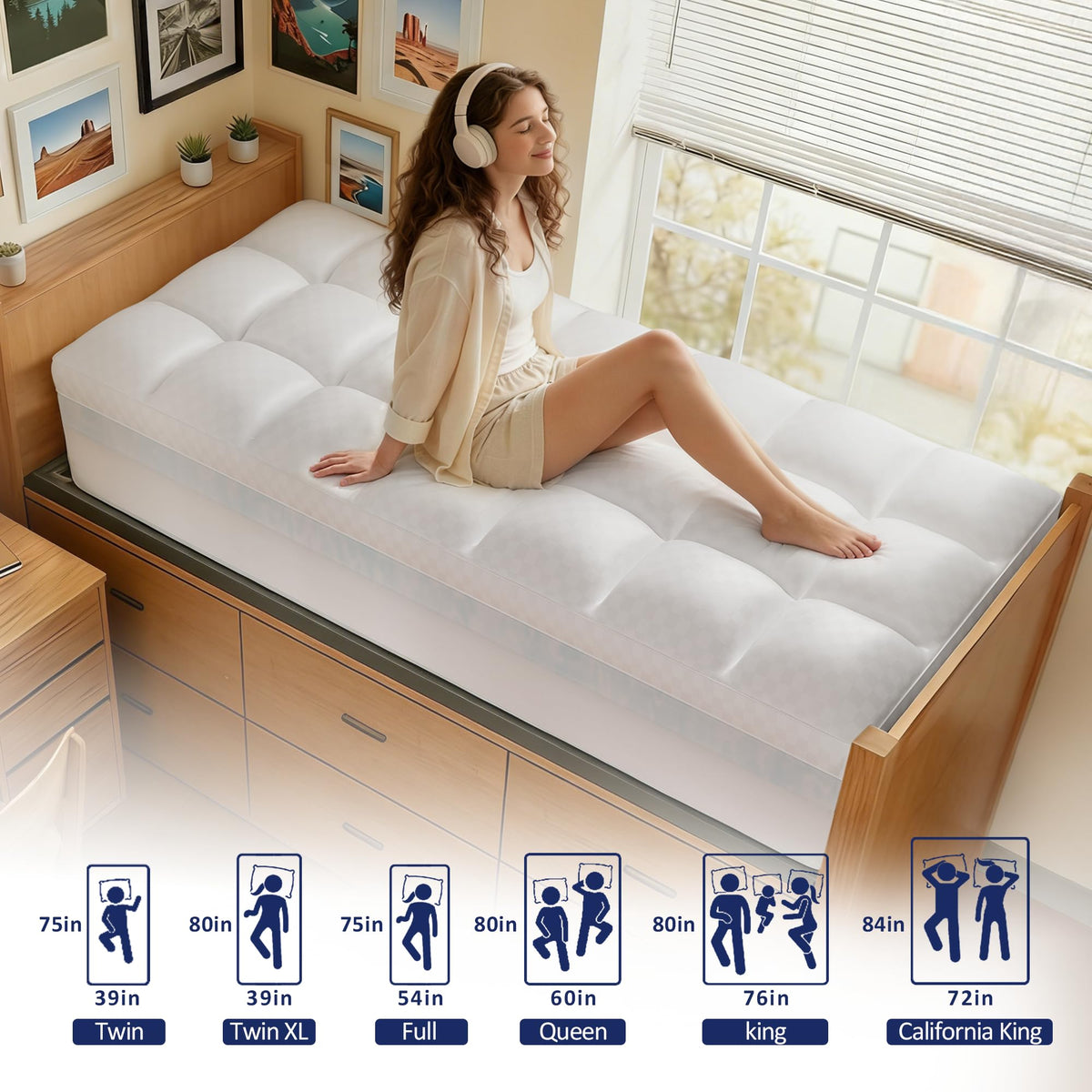 Vine Voice Dual Layer 4 Inch Memory Foam Mattress Topper Twin XL for College Dorm, 2 Inch Cooling Gel Memory Foam and 2 Inch Down Alternative Pillow Top Mattress Pad Cover 8-24 Inch Deep Pocket