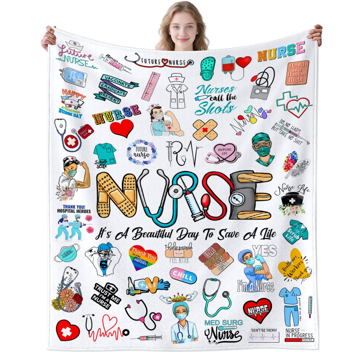 Nurse Gifts for Women Blanket Nurse Practitioner Soft Warm Cozy Flannel Nurses Theme Throw Blankets Gifts for Friend Sister Coworker Nurses 50"x40"