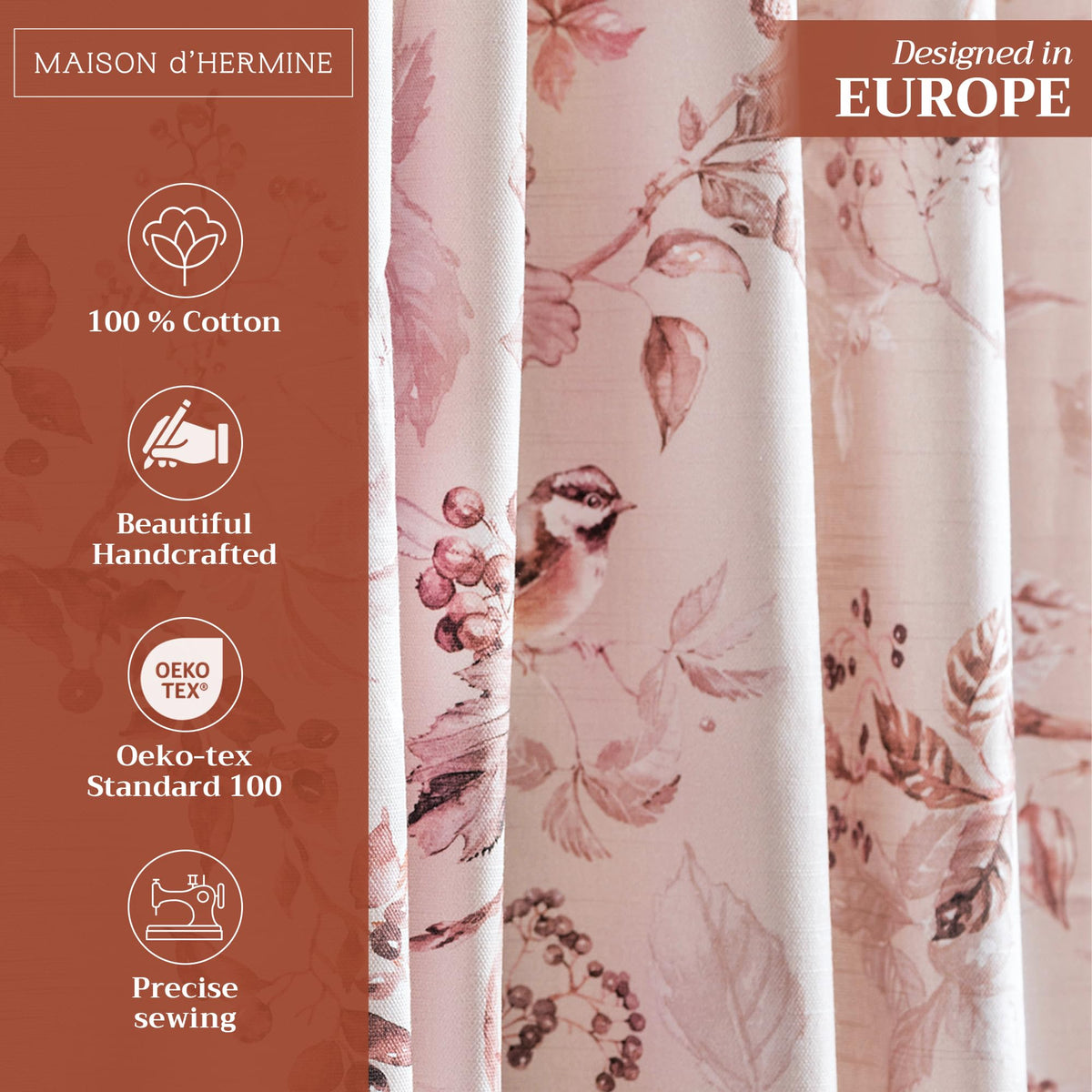 Maison d' Hermine Curtains for Living Room 100% Cotton 96 inch Length One Panel Light Filtering Curtains for Windows with Rod and Loop Pockets Spring Summer (Equinoxe - Beige, 50" W x 96" L)