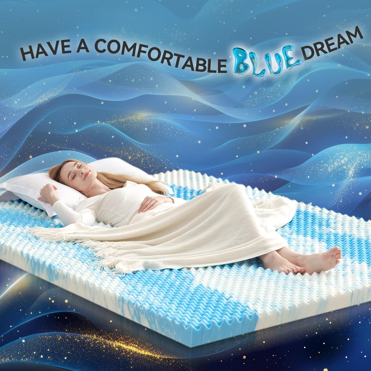SINWEEK 2 Inch Egg Crate Memory Foam Mattress Topper Twin Size, Soft Mattress Pad for Back Pain Relief, Bed Topper, CertiPUR-US Certified, Blue