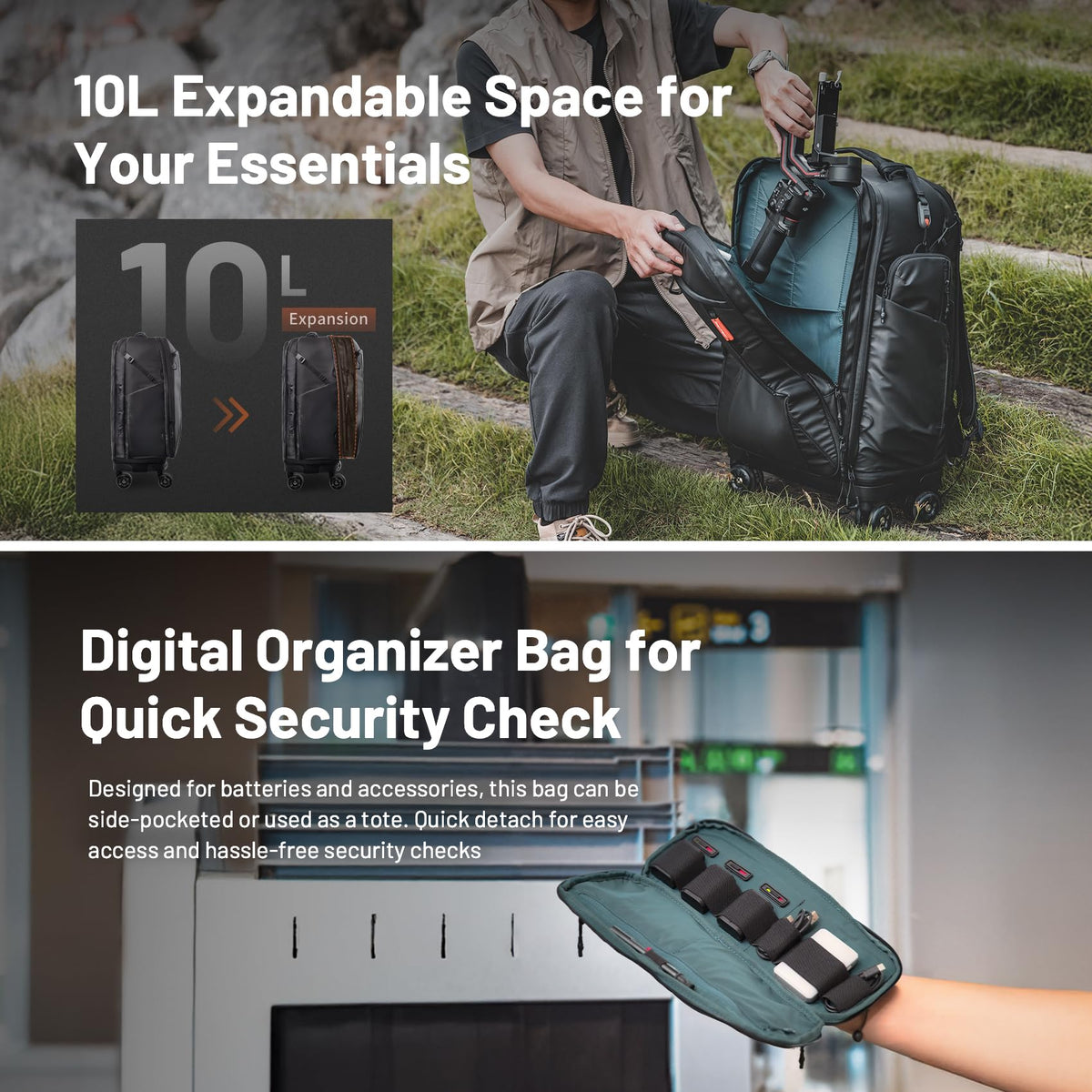 PGYTECH 2-in-1 Roller Camera Backpack, DSLR/SLR/Mirrorless Bag for Travel Photographers, Rolling Luggage with Tripod & Removable Modular & Rain Cover, Compatible with Canon, Nikon, Sony