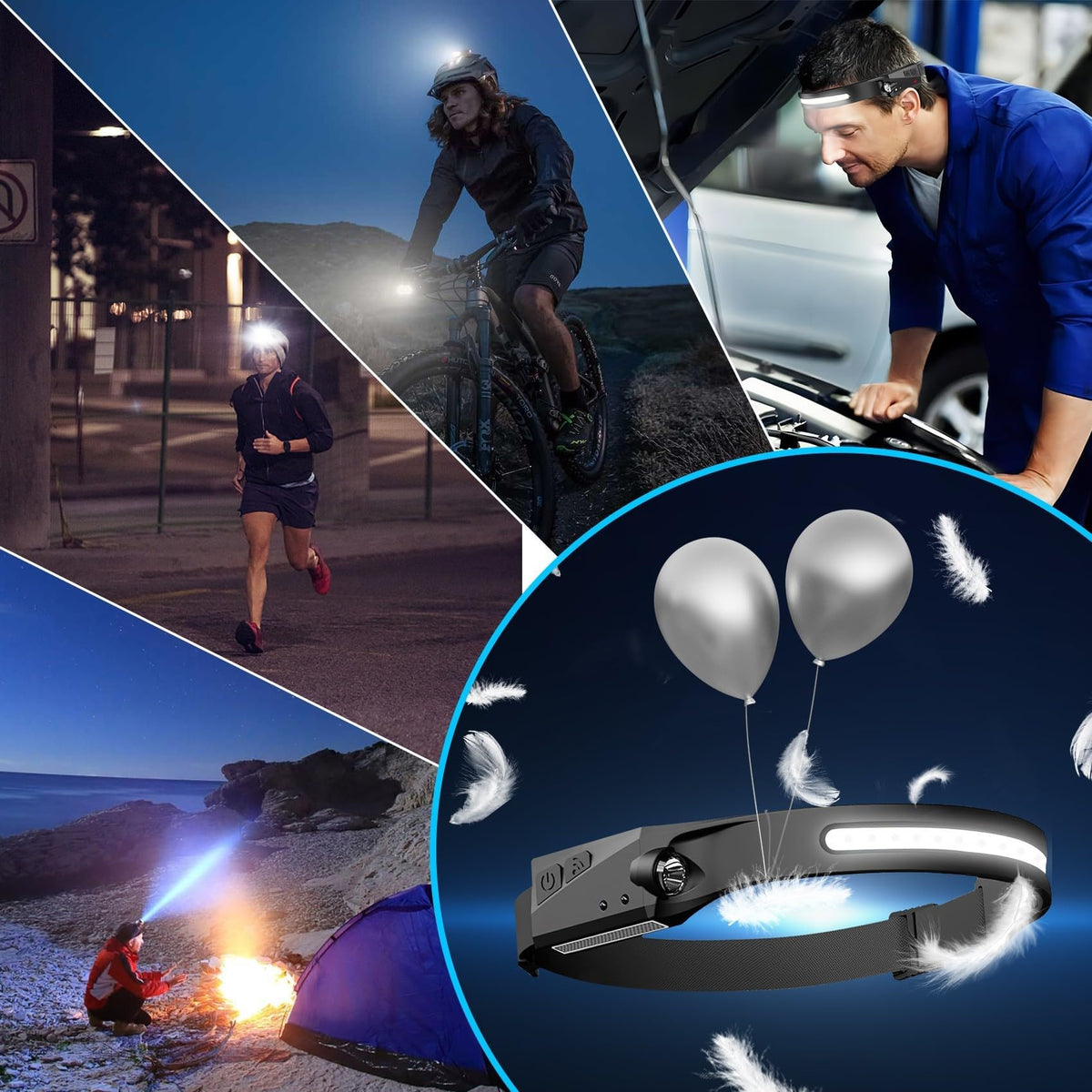 Lytoybe 20Pack Headlamp Rechargeable, 1000 Lumen Headlamps for Adults, 230 Angles Wide Beam Headlamp & Spotlight, 6 Modes, Lightweight Head Lamps for Camping Running Cycling 20pcs