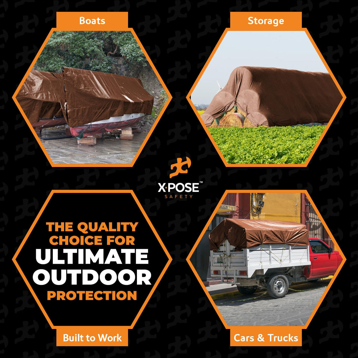 18' x 24' Super Heavy Duty 16 Mil Brown Poly Tarp Cover - Thick Waterproof, UV Resistant, Rip and Tear Proof Tarpaulin with Grommets and Reinforced Edges - by Xpose Safety
