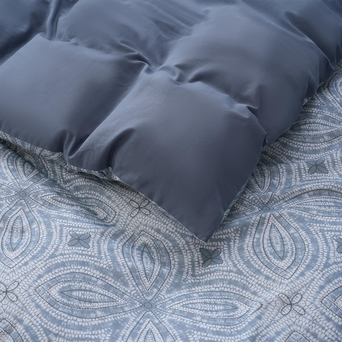 Zusbest Duvet Cover King Flannel-Like for Extra Soft 100% Cotton Reversible Grey Navy Blue Modern Bedding, Patterned Bed Cover Luxury Classic Printed Zipper Comforter Cover Set 3 Pieces- No Filling