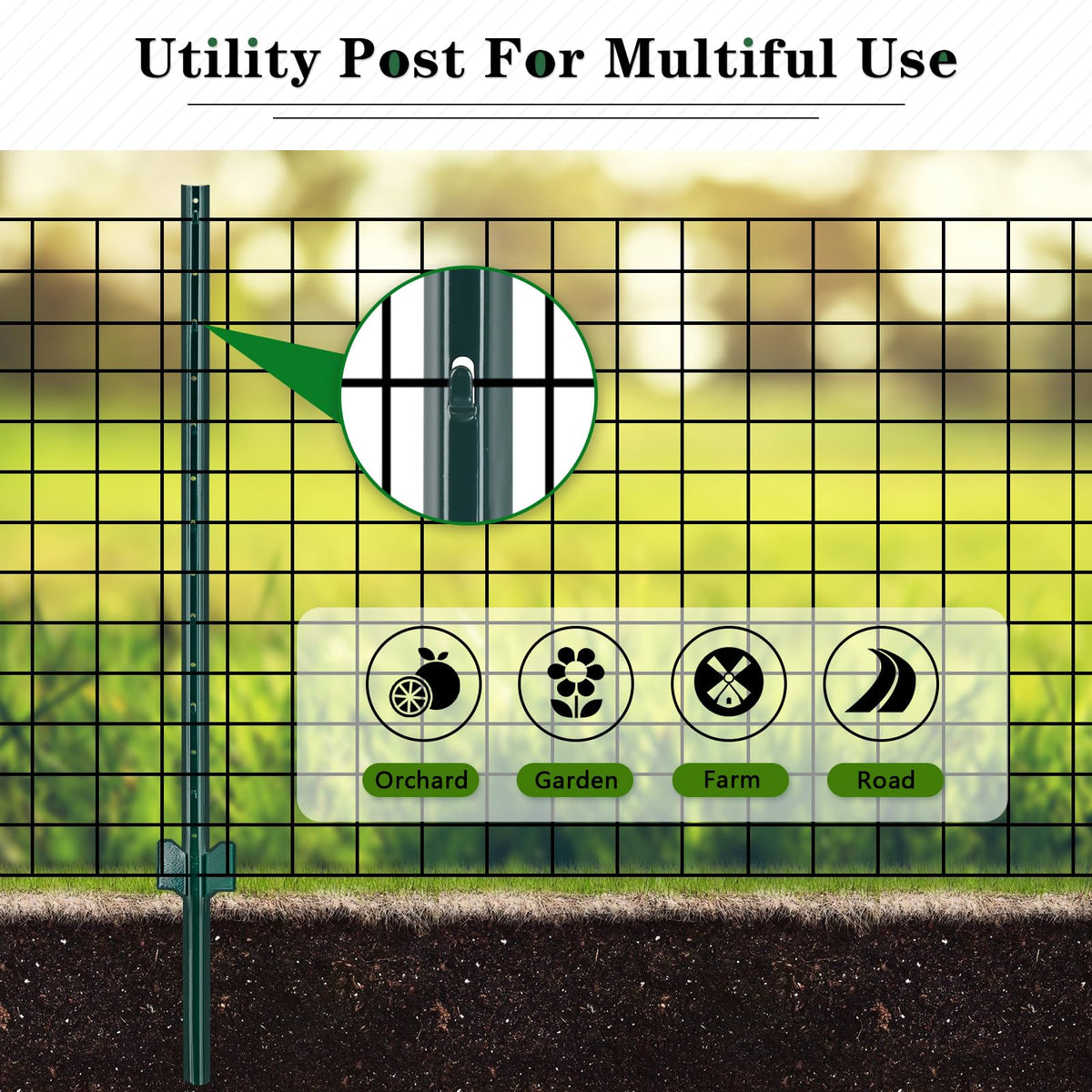 Gtongoko 10 Pack 6FT Heavy Duty Metal Fence Posts, Green U Channel No Dig Fence Stakes with Anchor Plate, 14 Gauge Steel Posts for Wire Fencing, Garden Protection, Animal Barrier, Yard & Farm Boundary