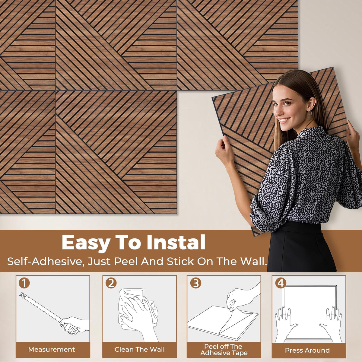 GreenClad 3D Peel and Stick Acoustic Wall Panels – 8 Pack Self-Adhesive Wood Pattern Soundproof Panels 23.6” x 23.6” for Interior Wall Decor, Bedroom, Living Room, Office (Golden Maple)