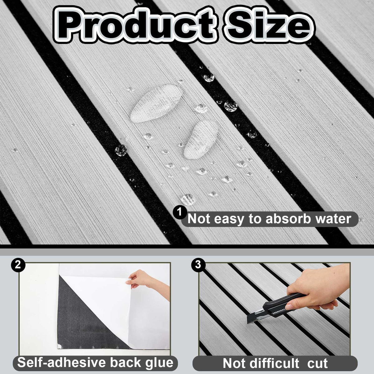 Duraaamo Boat Flooring EVA Foam 157"/ 118" x 47" Boat Decking Non Slip Marine Self Adhesive Carpet with Roller Ruler for Kayak Yacht Motorboat(Grey,157.5'' X 47.2'',Stripes)