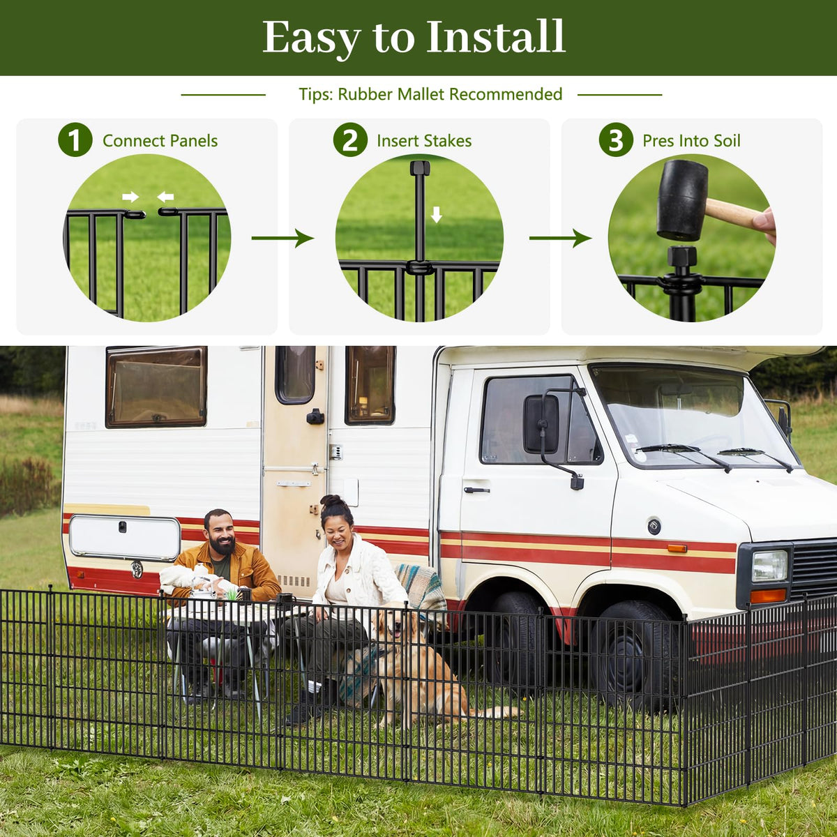 10 Panels No Dig Decorative Outdoor Garden Fence with Gate for Yard, 48 in(H) X 23.6ft(L) Animal Barrier Fencing Rustproof Metal Wire Panel Border for Dog, Rabbits, and Patio Temporary Ground Stakes