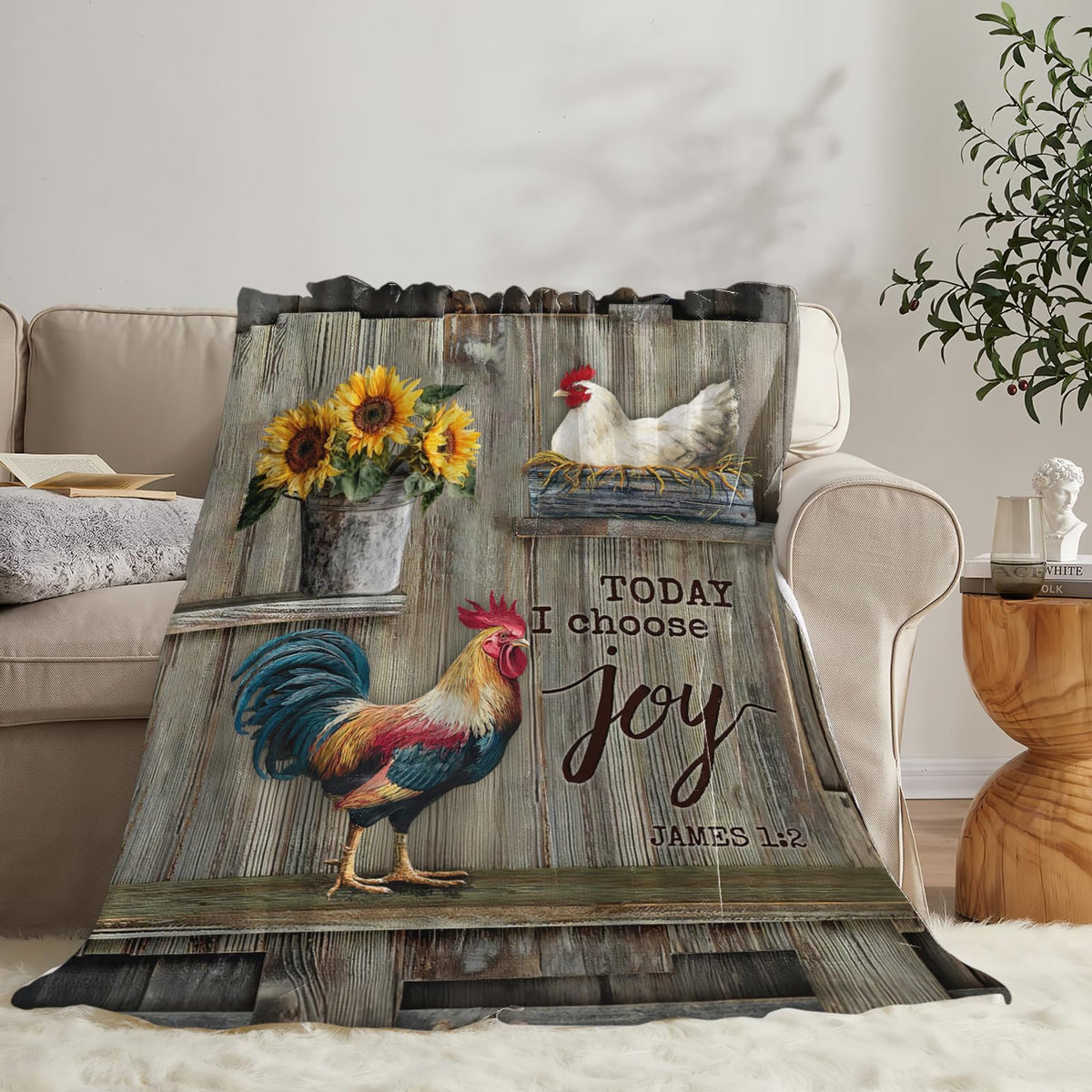 Dynova Rooster Blanket Cozy Plush Chicken Hen Throw Blankets Fuzzy Flannel Fleece Country Sunflower Gifts for Girls Boys Women Men 50"X40"