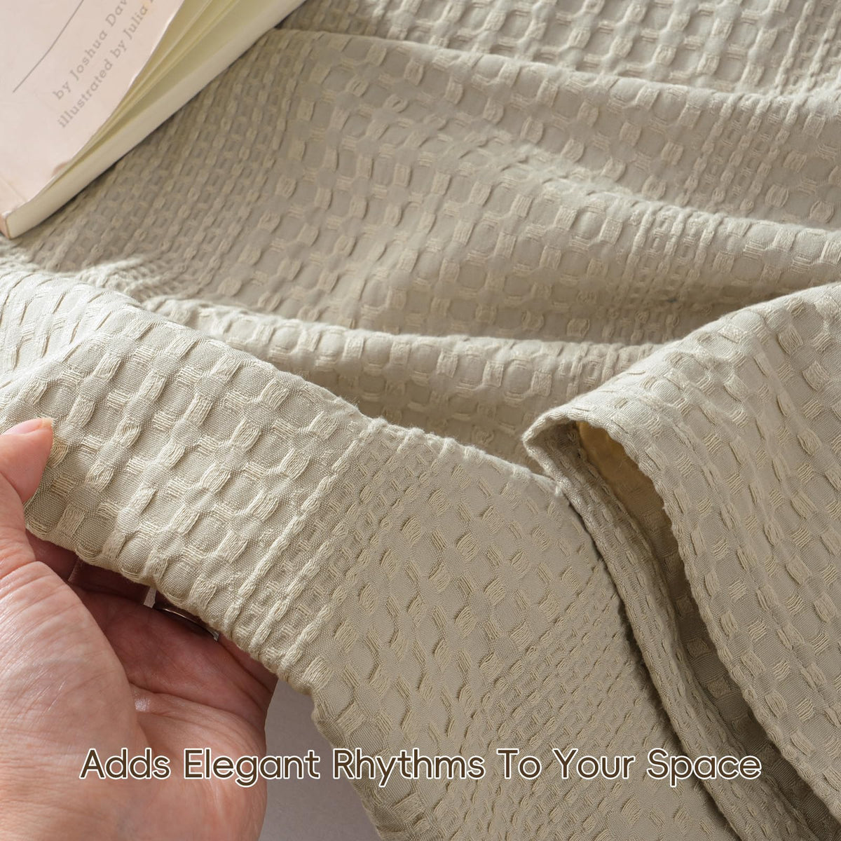 David's Home Cozy Waffle Weave Throw Blanket, Ultra Soft Breathable Lightweight Skin-Friendly Throw for All Seasons, Elegant Room Decor for Couch Bed Sofa Car Travel, Natural