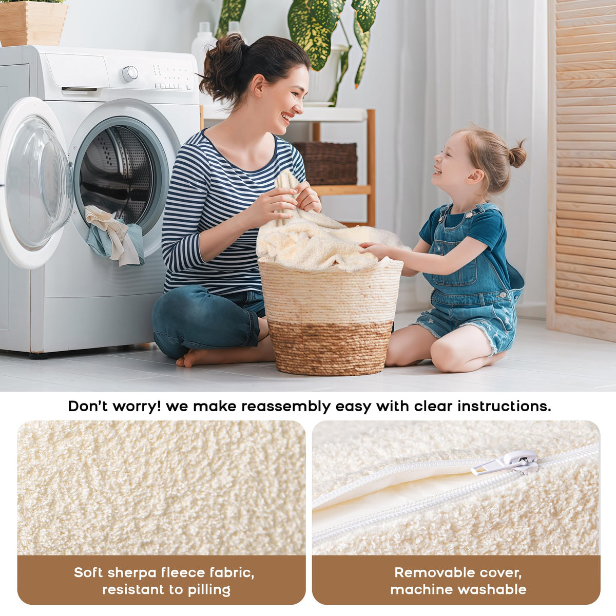 BanaSuper Wide Kids Sofa, Convertible Foam Couch for Children 3-8, Cream