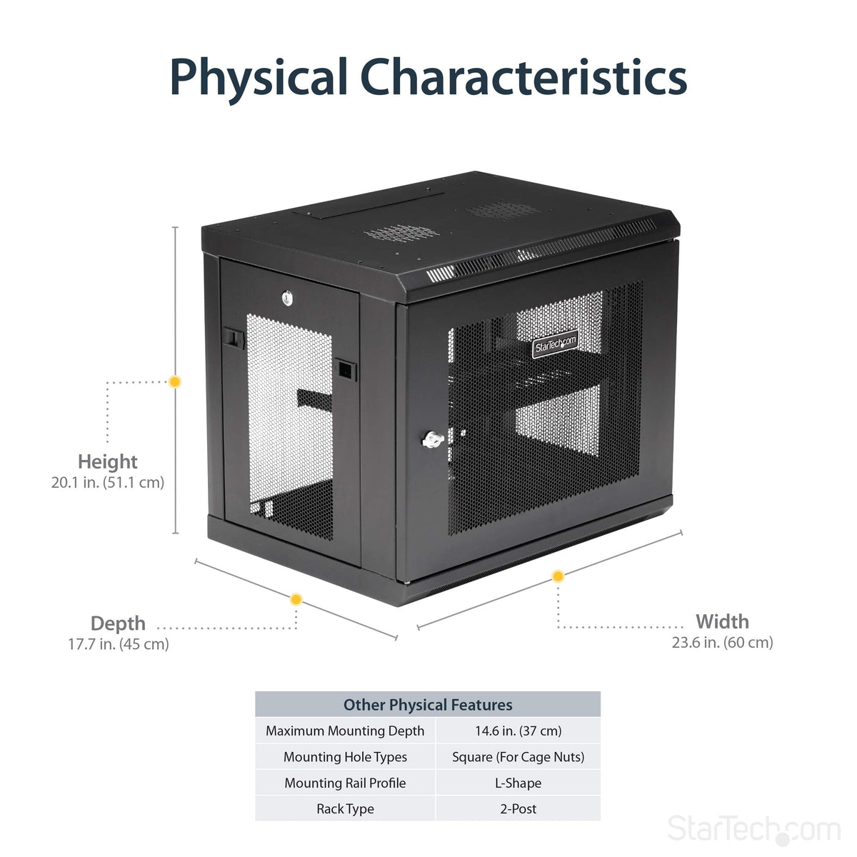 StarTech.com 2-Post 9U Wall Mount Network Cabinet w/ 1U Shelf, 19" Wall-Mounted Server Rack Kit for IT / Data Computer Equipment, Ships Fully Assembled